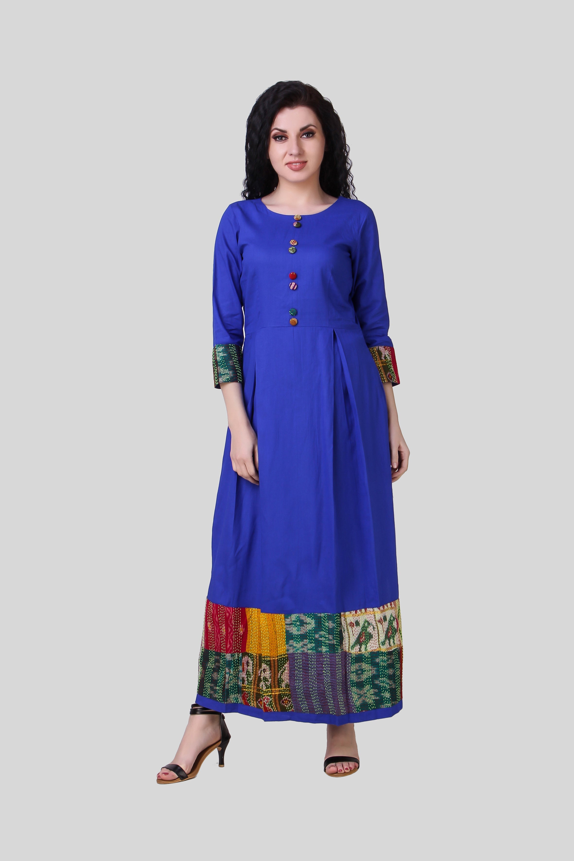 NEEL: Vintage silk kantha patch cotton dress