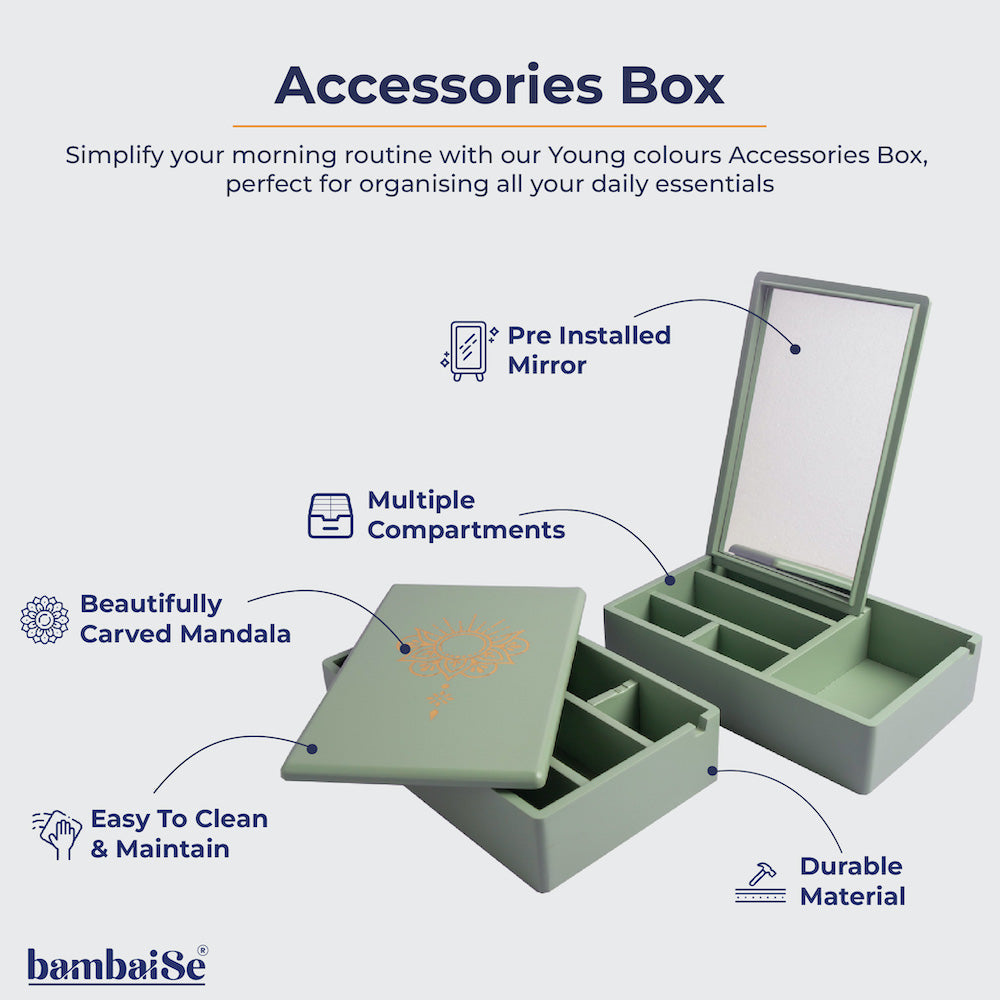 Attached mirror Accessories box with multi function in compact size