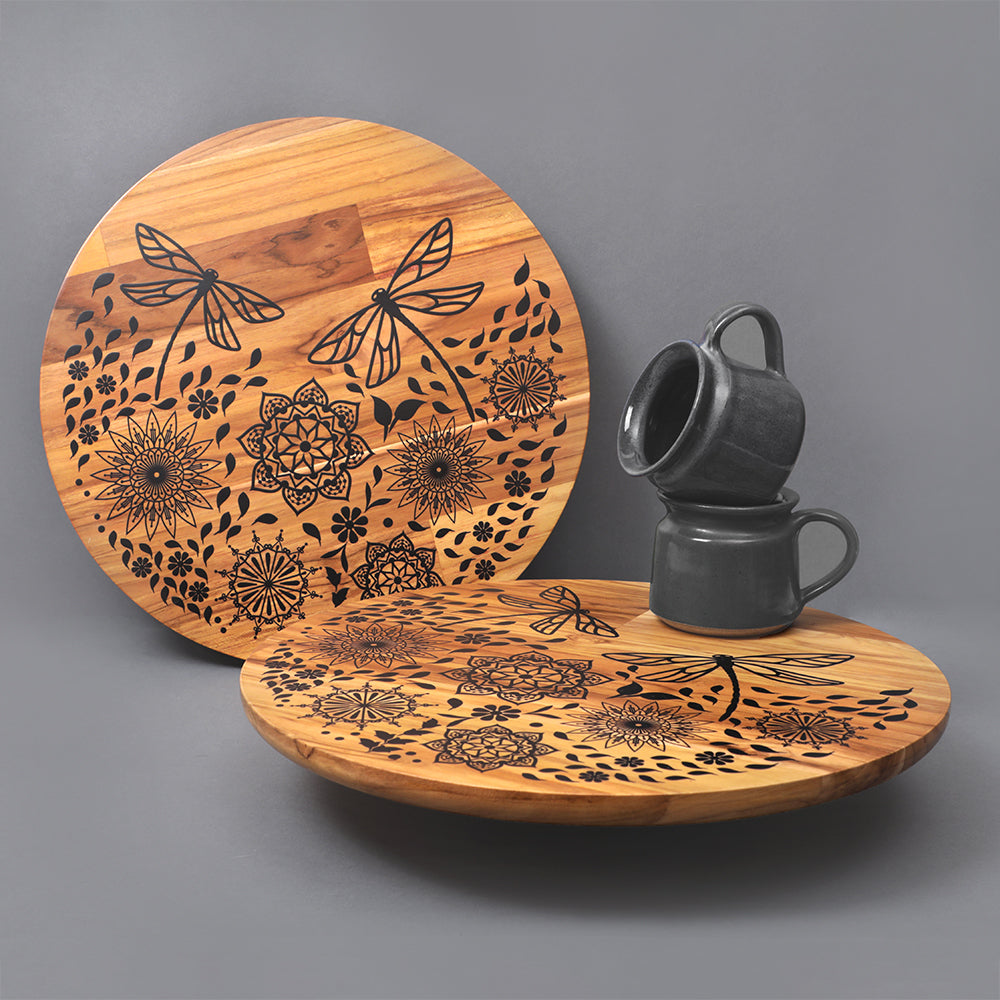 wooden lazy susan - dragonfly mandala art lazy susan