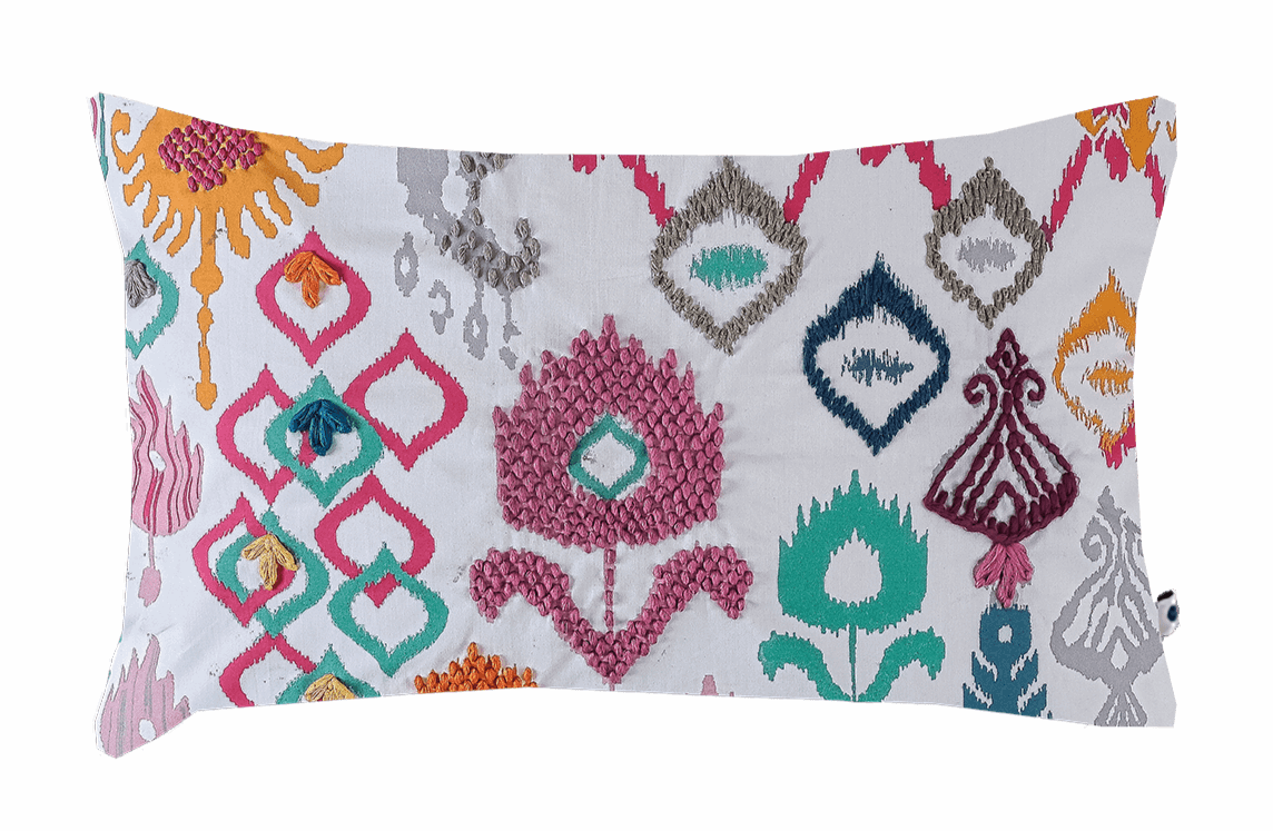 Ikat Embroidery Cushion Cover