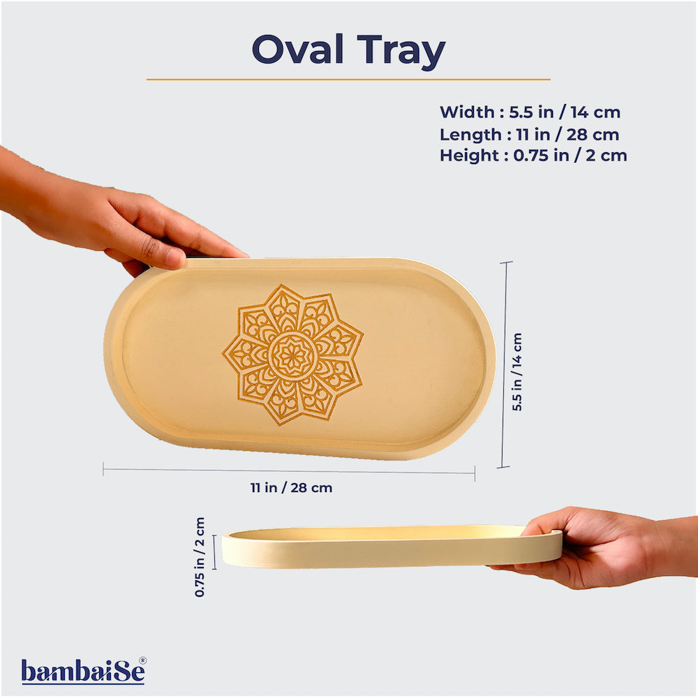 Introducing the Ivory White Oval Tray ‰ÛÒ a Premium Painted Wood marvel designed for serving, organizing, and decor. With its light-weight design and Serenity Mandala Art, this 11‰Û x 5.5‰Û tray adds a stylish and functional touch to your home.
