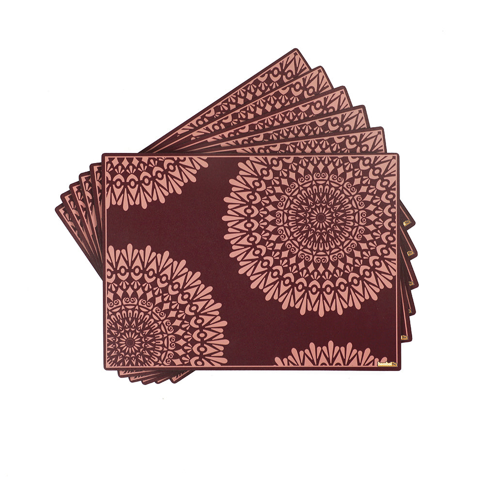 Shop the perfect mandala art table mat for your dining table. This placemat provides durability and easy maintenance. Its intricate design adds elegance to any dining table.