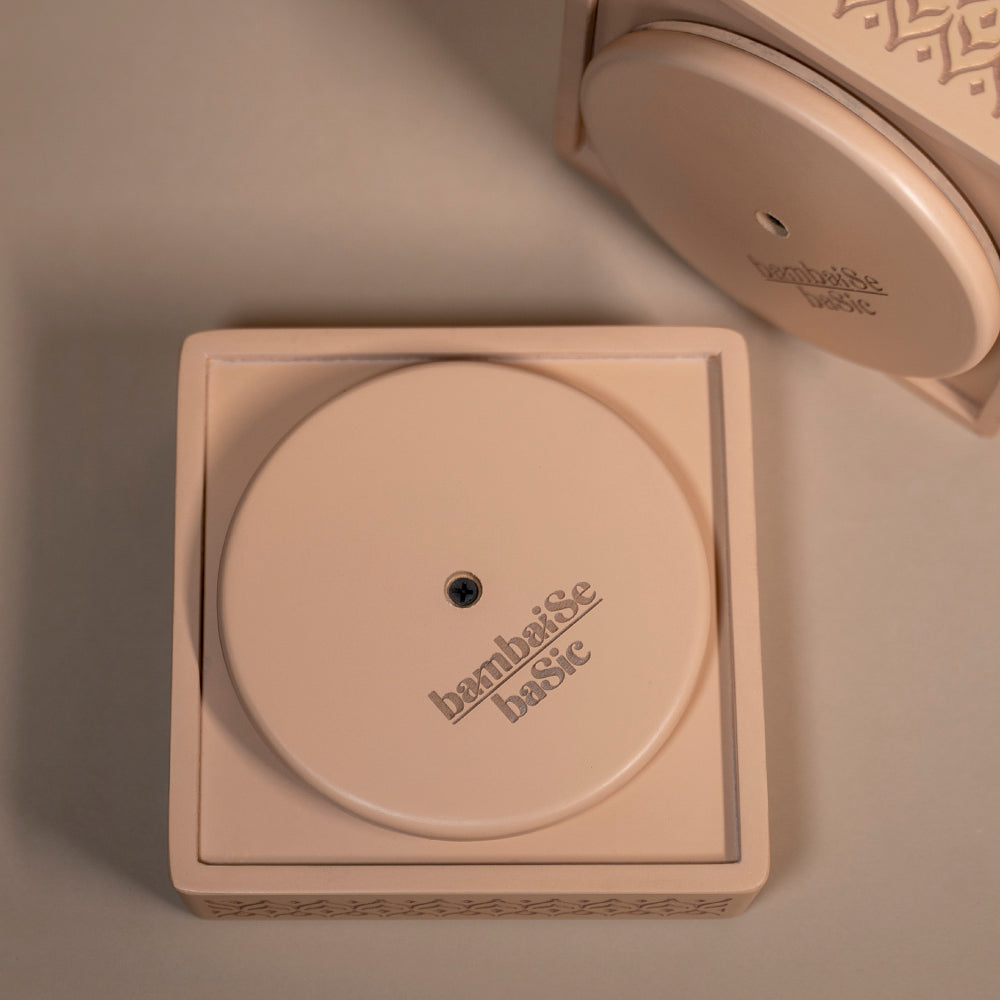 Experience the harmony of organization with the Vanilla Beige Revolving Jar Tray, meticulously crafted from Premium Painted Wood. This stylish piece, adorned with Serenity Mandala Art, revolutionizes your space by organizing four jars with a 360-degree rotation feature. 