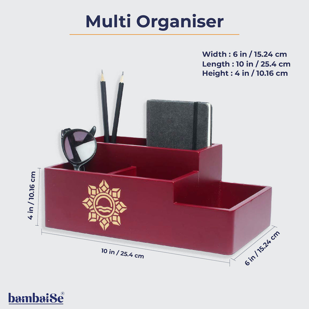 Say goodbye to clutter and hello to organization with our Maroon Multi Organiser. This versatile storage solution is not just practical; it's a stylish statement for your home. The deep maroon hue brings a sense of richness to your surroundings, while the well-organized compartments ensure that everything has its place. Get organized and stay chic with the Maroon Multi Organiser, designed to meet your storage needs with flair.