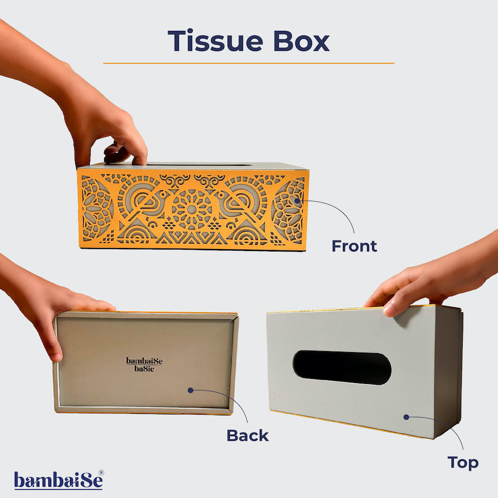 Chic and Unique: Mandala Art Cutwork Tissue Box in Elegant Grey and Gold