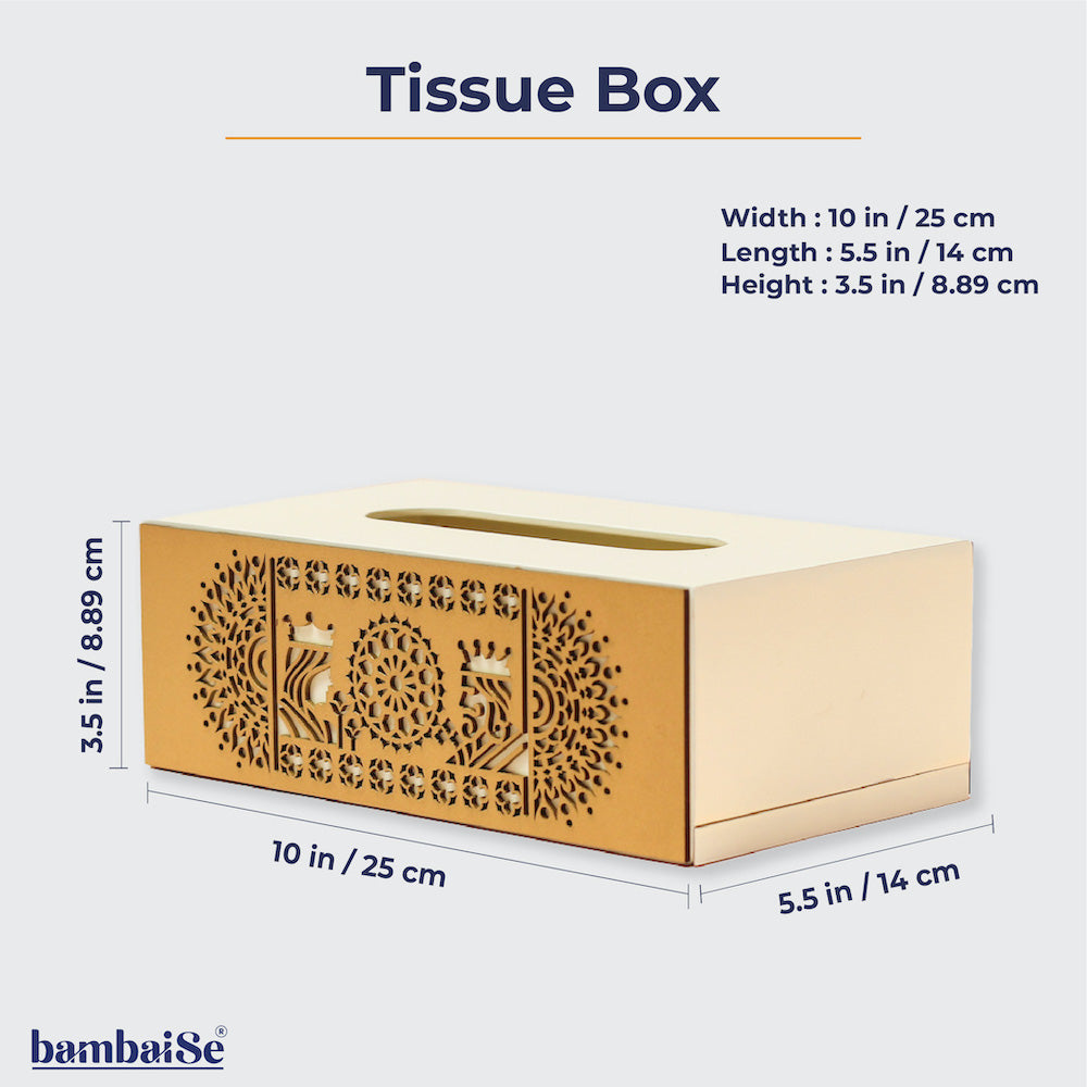Upgrade Your Tissue Game: White and Gold Mandala Art Cutwork Tissue Box.