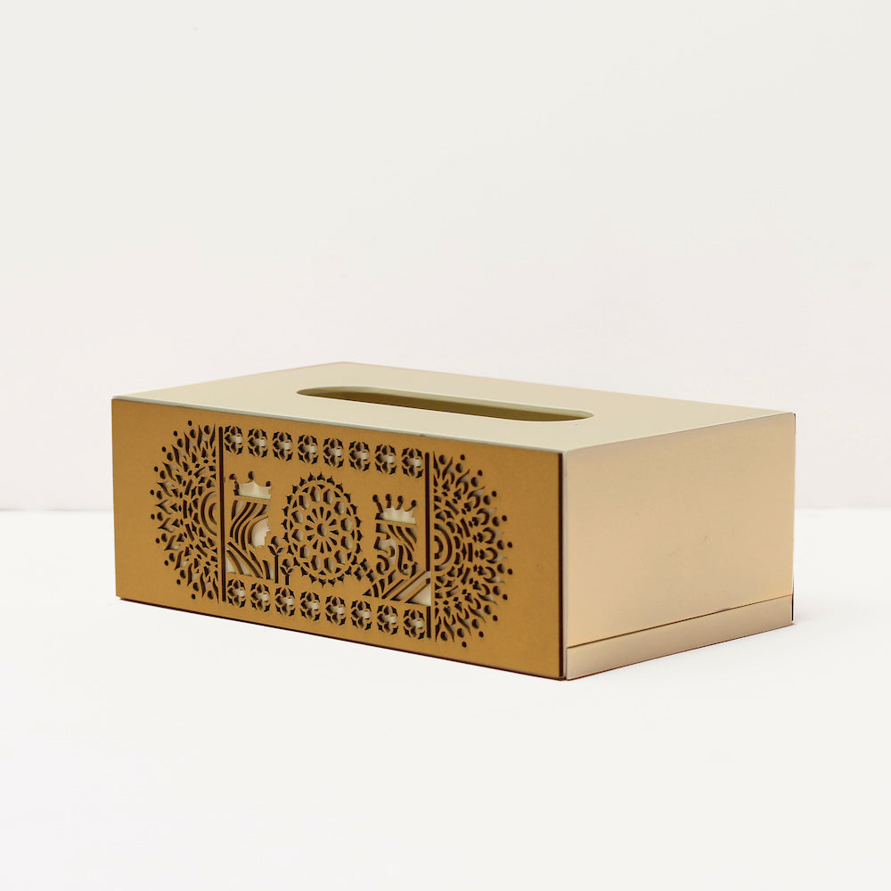 Tissue box with golden cutwork mandala art 