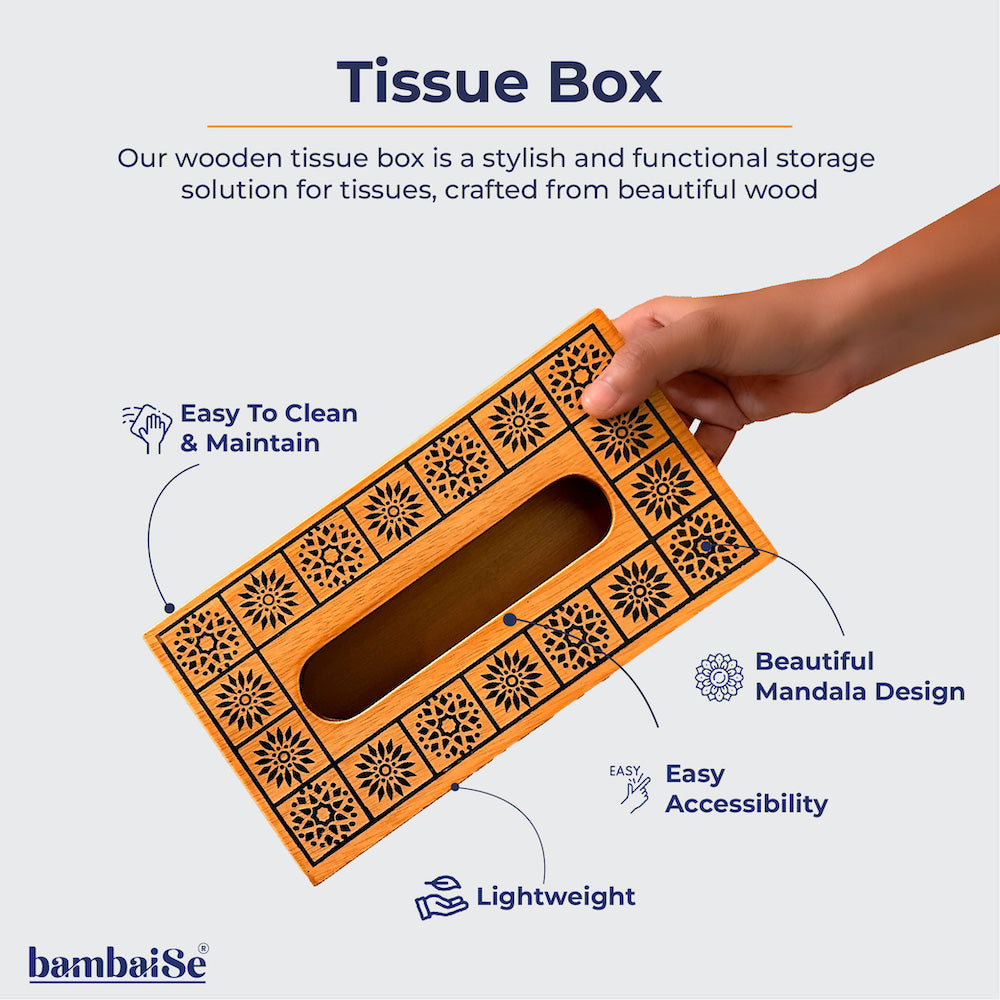 Compact tissue box with high durability and Mandala Design