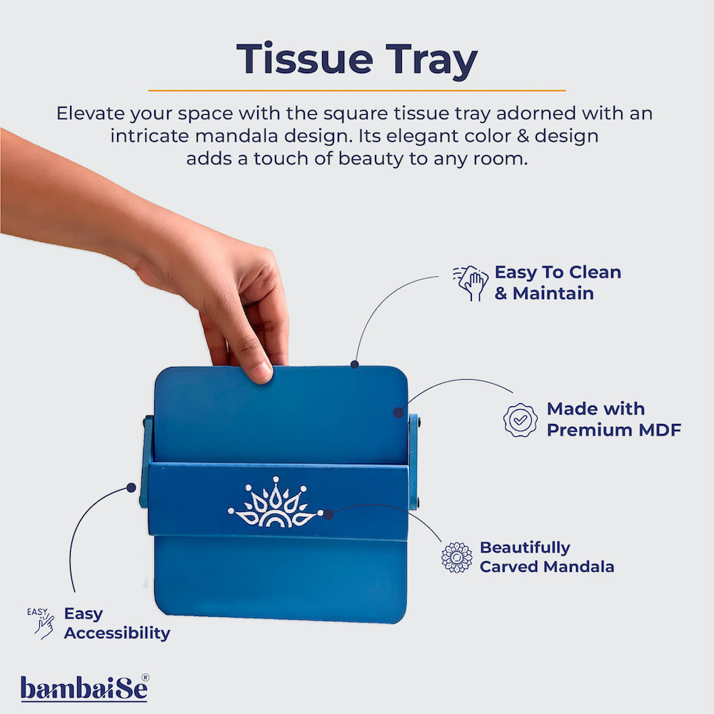 Elevate your tissue organization game with the Blue Tissue Tray, a high-quality wooden creation adorned with Serenity Mandal Art. The adjustable flap ensures tissues stay in place, offering a practical and stylish solution to keep chaos at bay.
