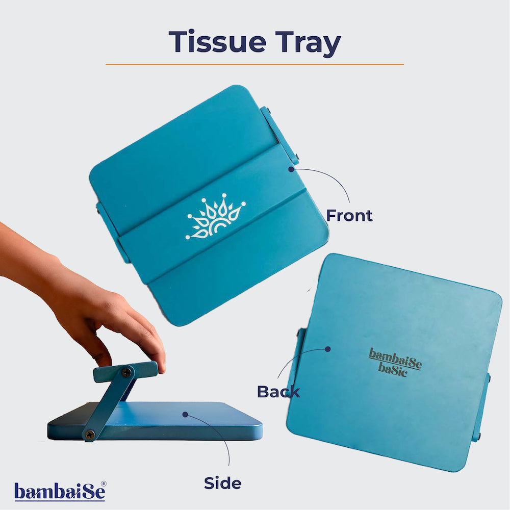 Optimize your space with the Blue Tissue Tray, meticulously crafted from High-Quality Wood. Featuring Serenity Mandal Art and an adjustable flap, this tray is not only a functional organizer for square tissues but also a stylish addition to your decor, ensuring tissues stay put.