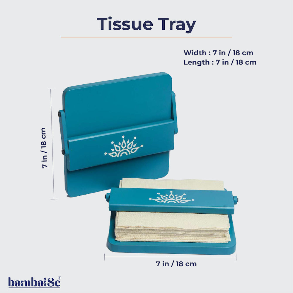 Introducing the Blue Tissue Tray ‰ÛÒ a chic and efficient way to organize square tissues. Crafted from High-Quality Wood and adorned with Serenity Mandal Art, this tray with an adjustable flap is designed to bring serenity to the chaos of tissue organization.