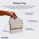 Elevate your decor with the Pebble Grey Tissue Tray, a high-quality wooden creation adorned with Serenity Mandal Art. The adjustable flap ensures square tissues stay in place, providing a stylish and practical solution to prevent chaos and keep your space organized.