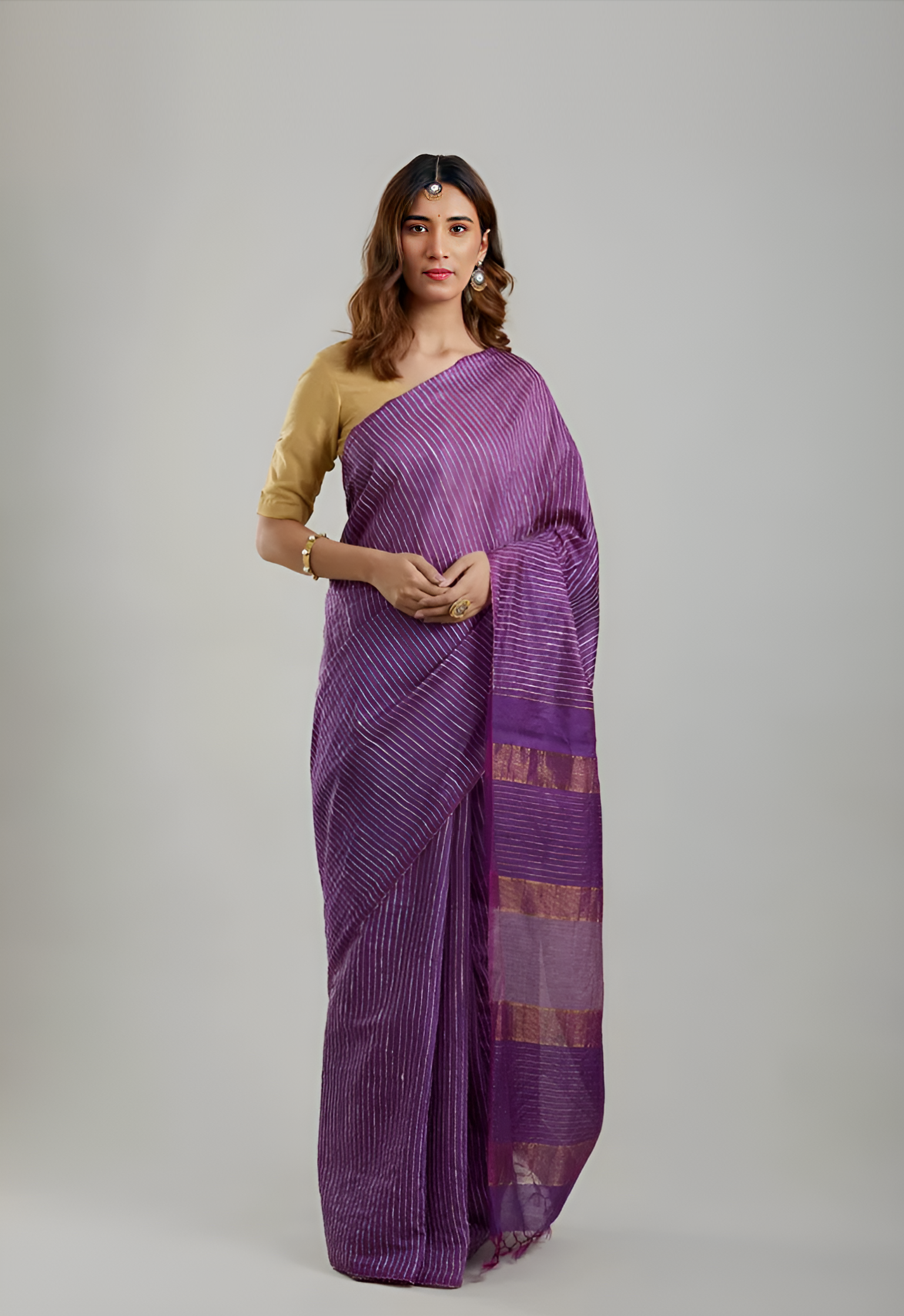 PALAK: Handwoven Bhagalpuri silk zari saree