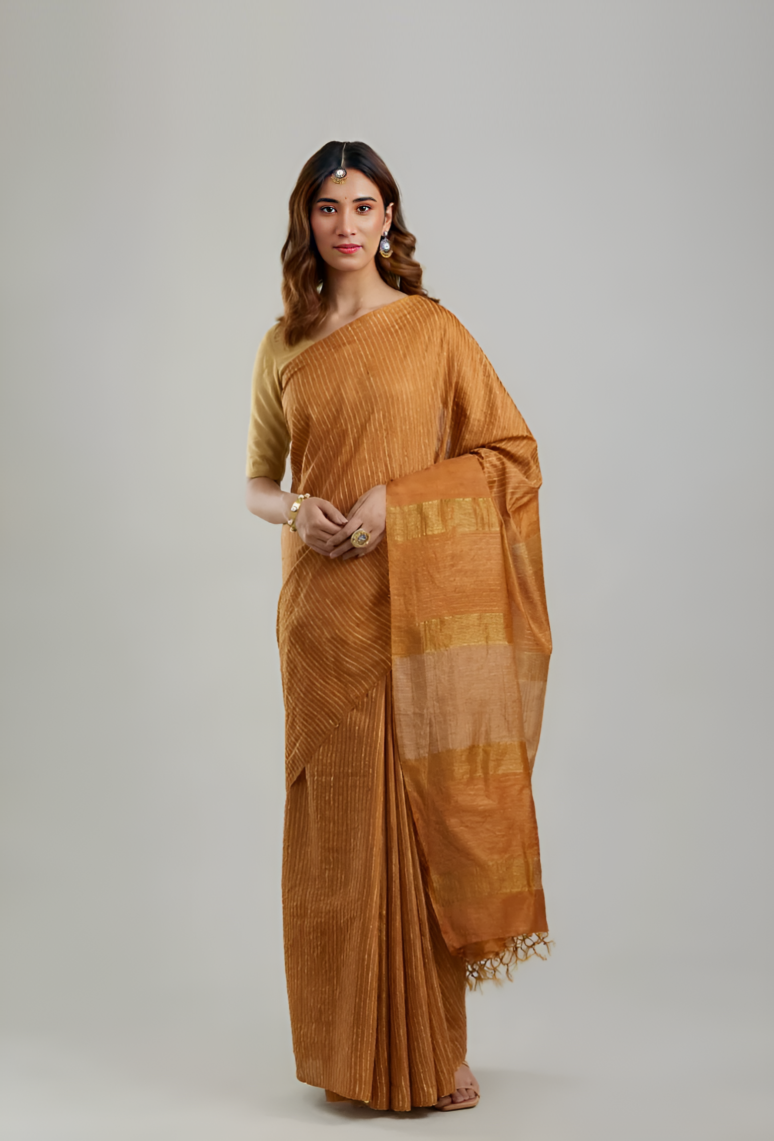 KESAR: Handwoven Bhagalpuri silk zari saree