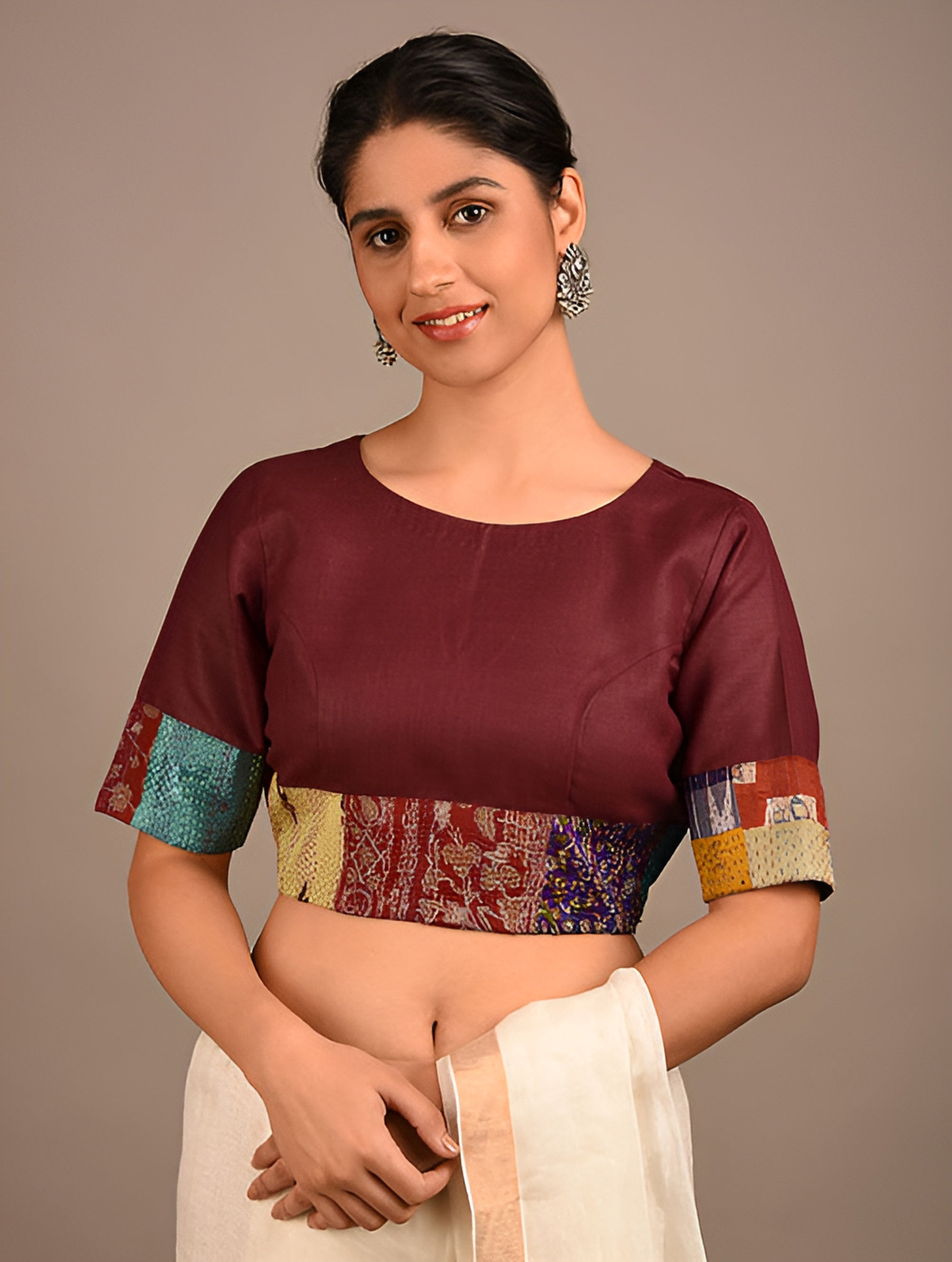 UNNAABI: Vintage silk kantha patch blouse