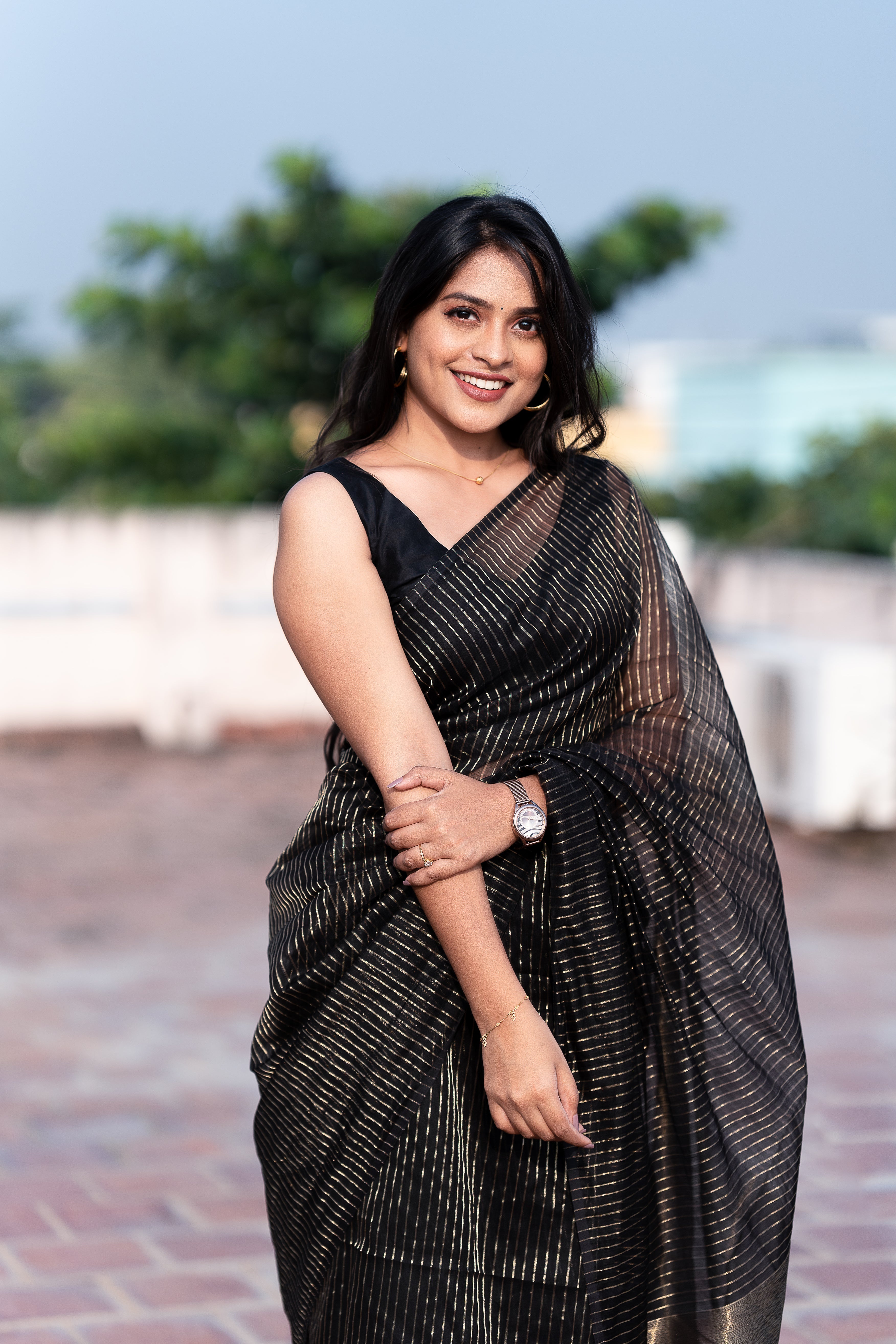 JA's Drape Handwoven silk cotton saree - Black + Gold