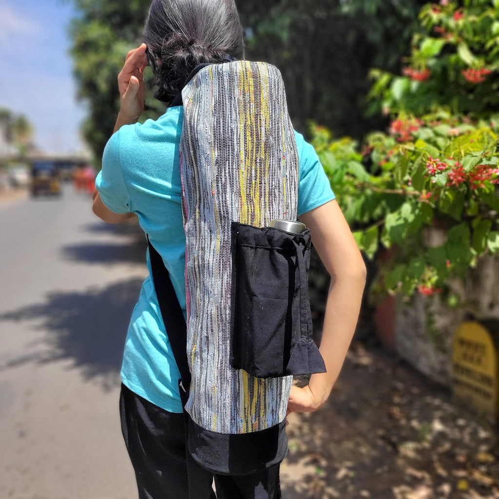 reCharkha Upcycled Handwoven Recycle Livelihoods Handcraft Yoga Mat Bag Ethically Tribal Made in India Pune Warli Tribe Handloom Refash Trash Fash Waste EcoSocial Upcyclers Conscious Fashion Upcycled slow Trending Swadeshi Weave Textile Sustainable