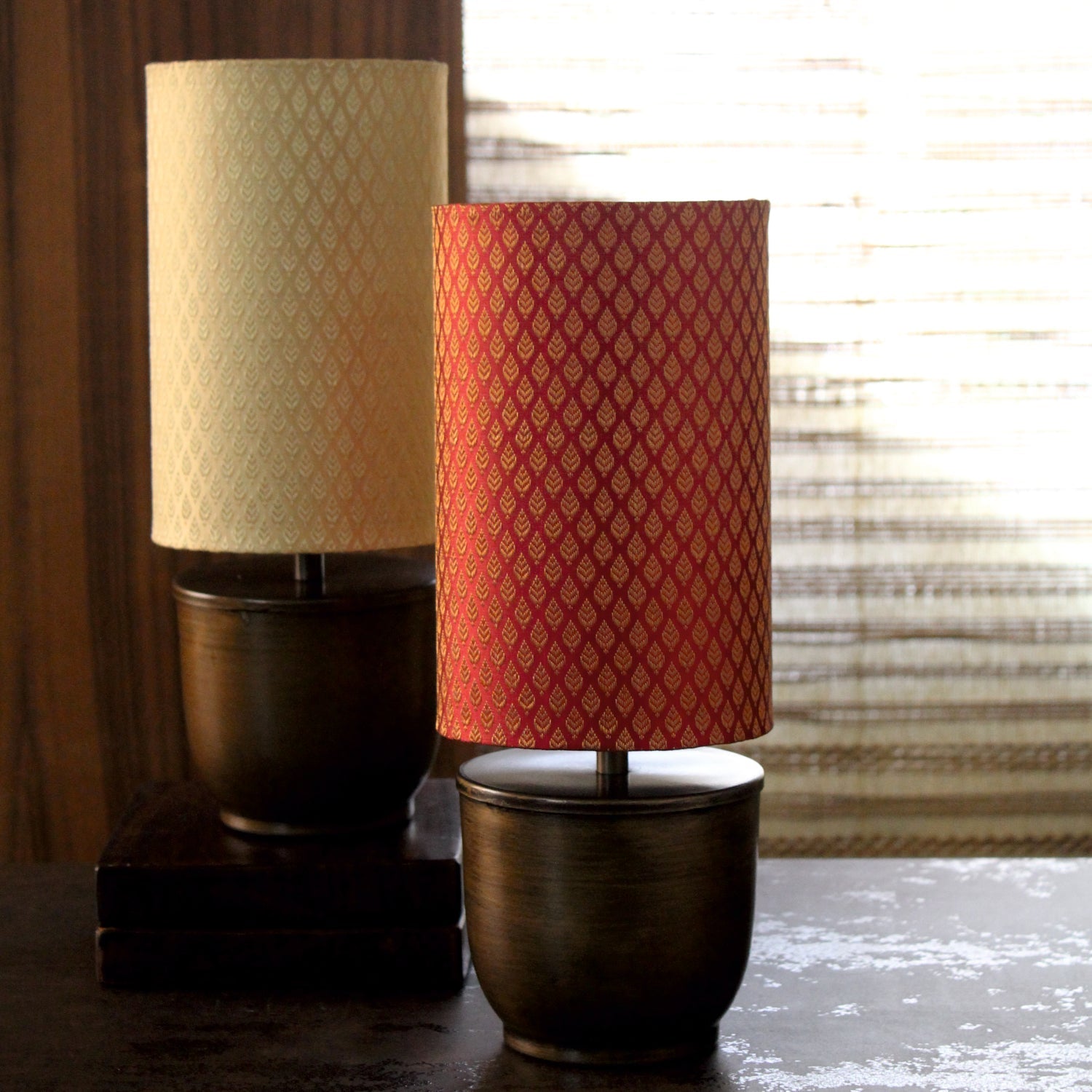 BANARAS TABLE GOLD LAMP WITH RED SHADE - Our Better Planet