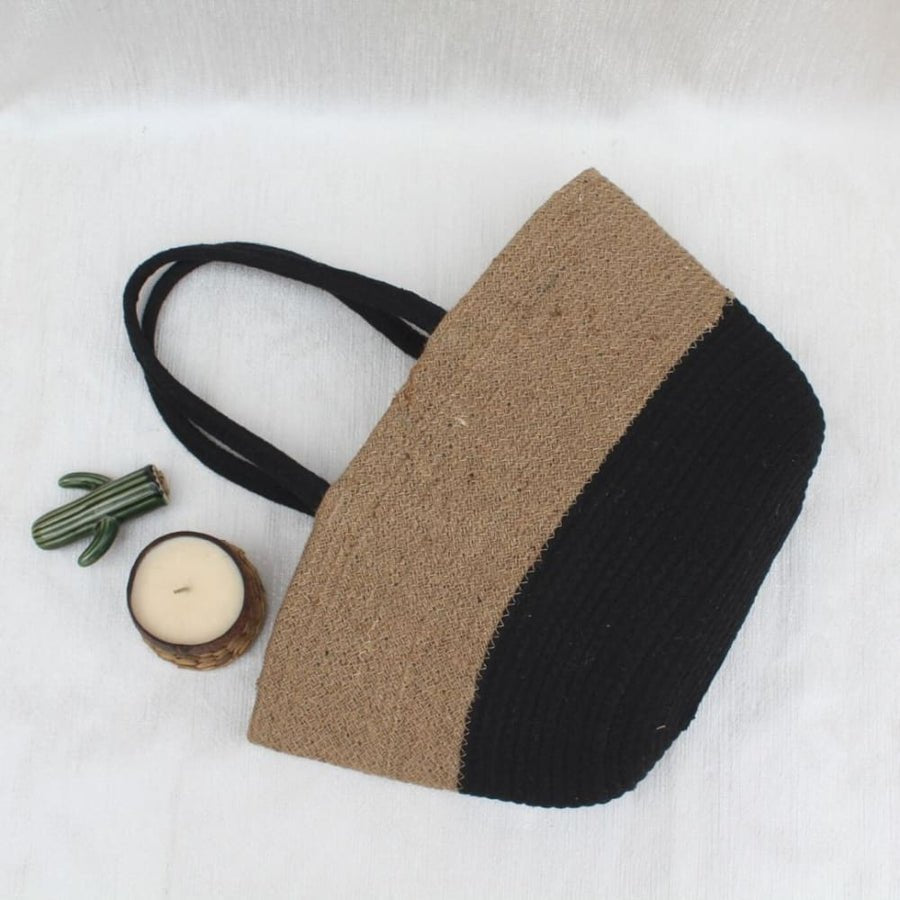 Black/Beige Jute Tote Bag - Our Better Planet