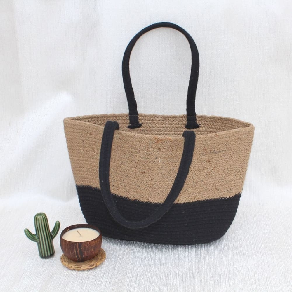 Black/Beige Jute Tote Bag - Our Better Planet