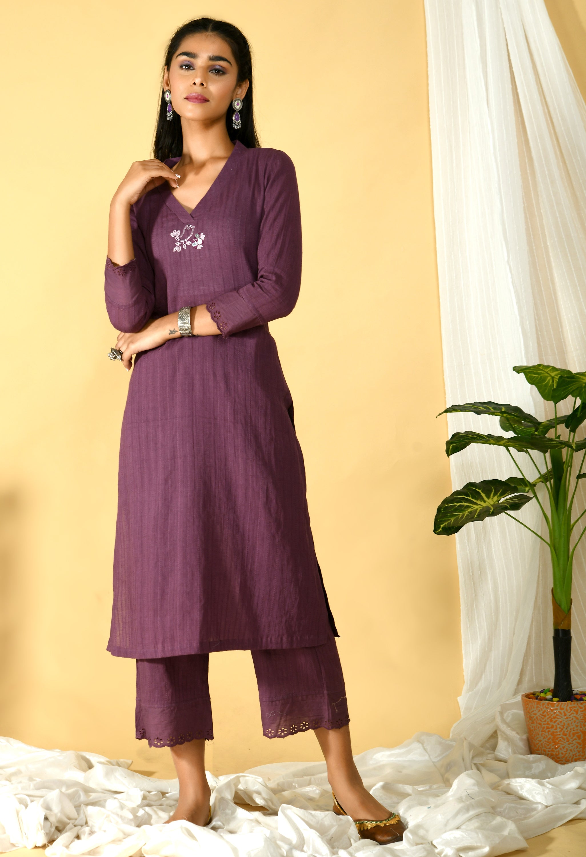 Chidiya Plum Kurta Pant Set - Our Better Planet