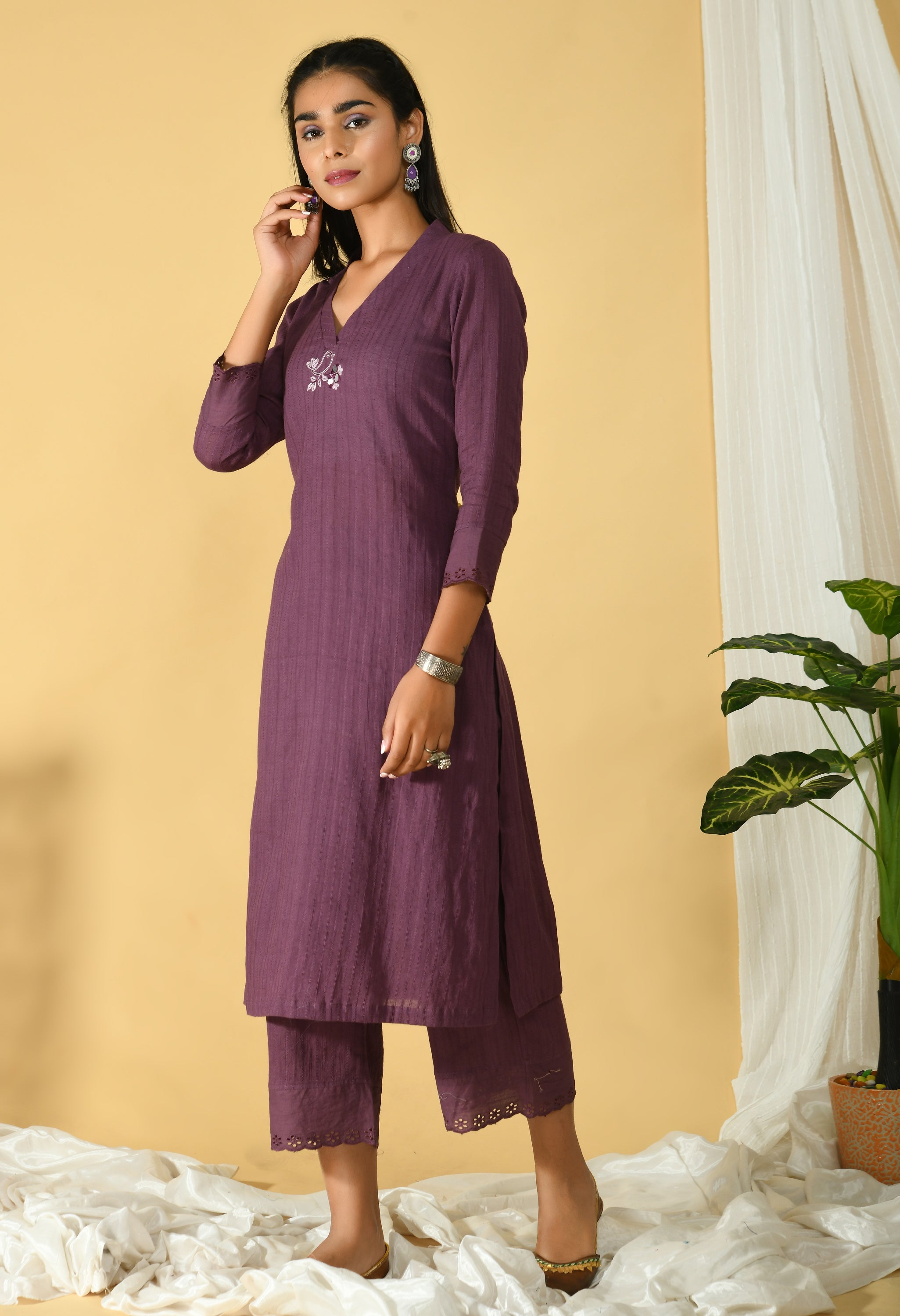 Chidiya Plum Kurta Pant Set - Our Better Planet