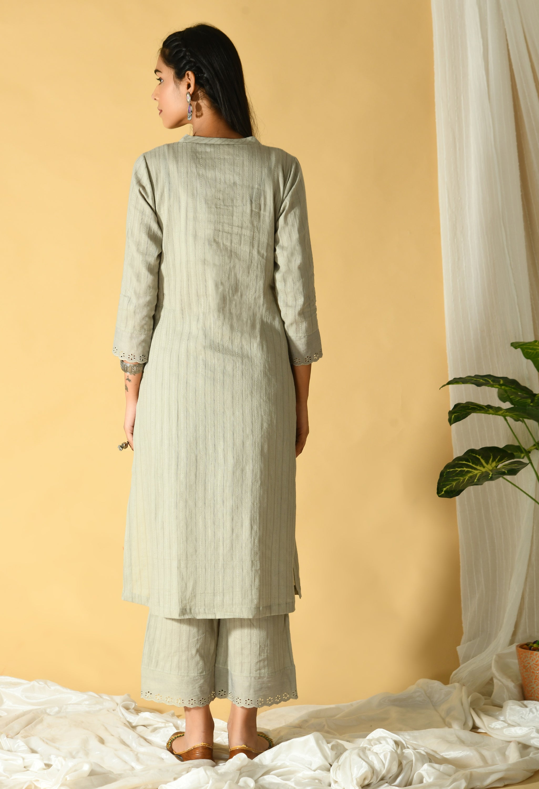 Chidiya Sand Grey Kurta Pant Set - Our Better Planet