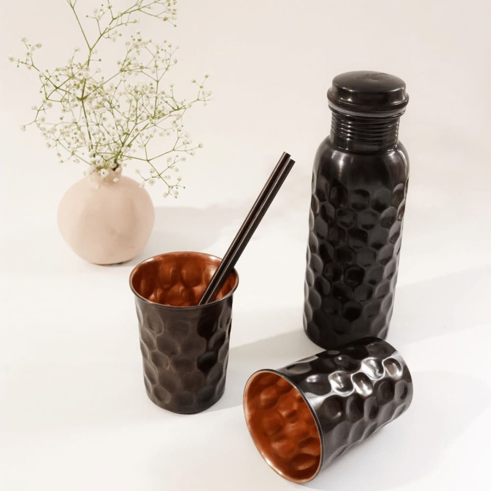 Copper Bottle Black Finish Gift Set - Our Better Planet