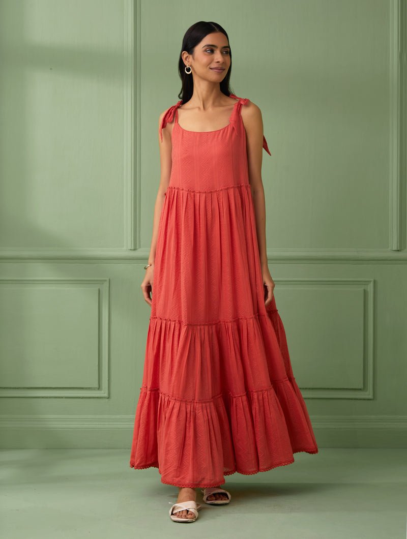 Coral Breezy Tiered Maxi Dress - Our Better Planet