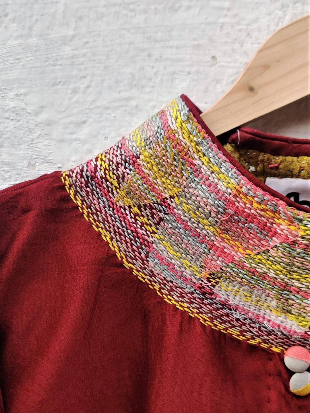 Cotton-Silk Crop Top With Upcycled Sujani Collar /A3 - Our Better Planet