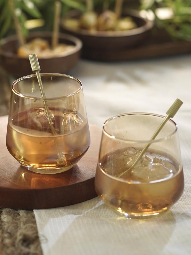 Courtyard Majuli Gilded Whiskey Glasses Set Of 2 With Stirrers - Our Better Planet