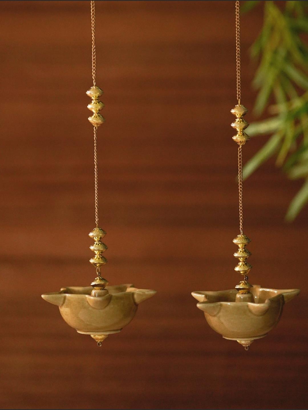 Courtyard Mandir Hanging Ochre Diya -Set of 2 - Our Better Planet