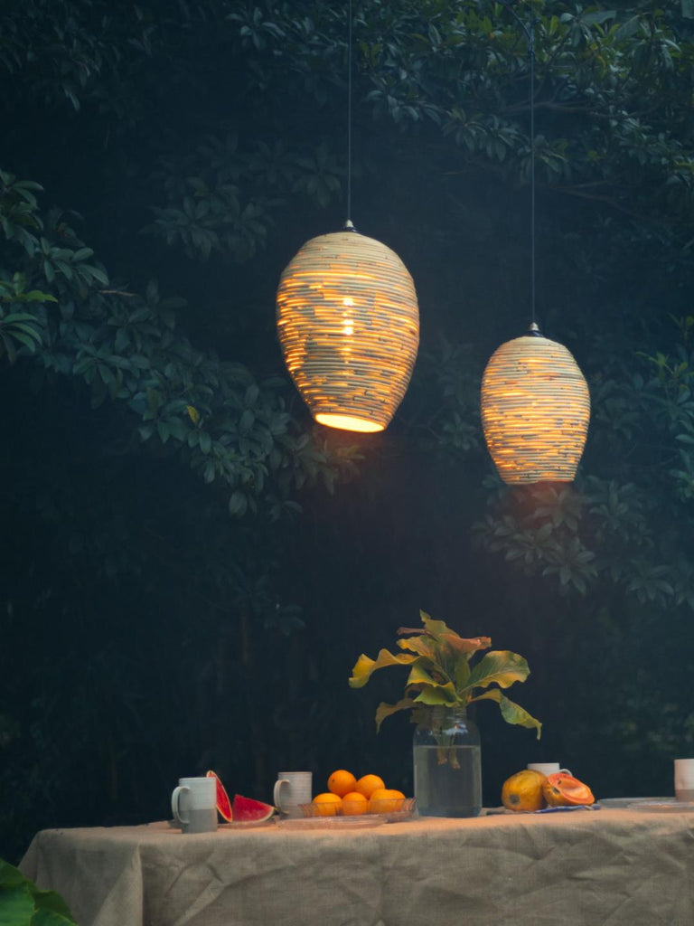 Earth Heart Cocoon White Cane Pendant Lamp (L) - Our Better Planet