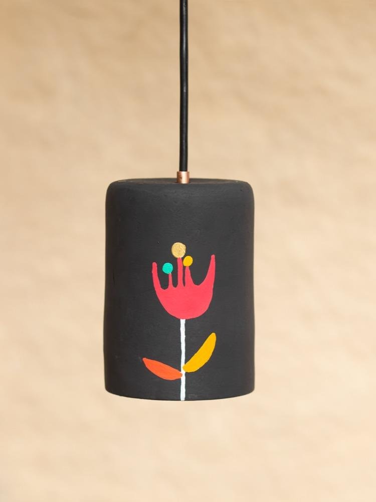 Earth Heart Hibiscus Handmade Hand Illustrated Terracotta Pendant Lamp - Our Better Planet