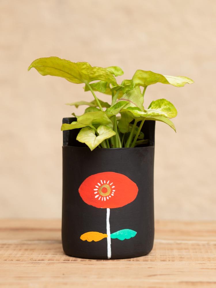 Earth Heart Sunny Sunflower Handmade Hand Illustrated Terracotta Planter (L) - Our Better Planet