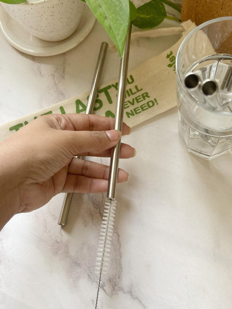 Earthist Reusable steel straw set - 2 Straight steel straw + 1 cleaner - Eco-friendly , Travel friendly , easy to clean - Our Better Planet