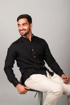 Earthy Route TENCEL- Lyocell Jet Black Mandarin Collar Shirt - Our Better Planet
