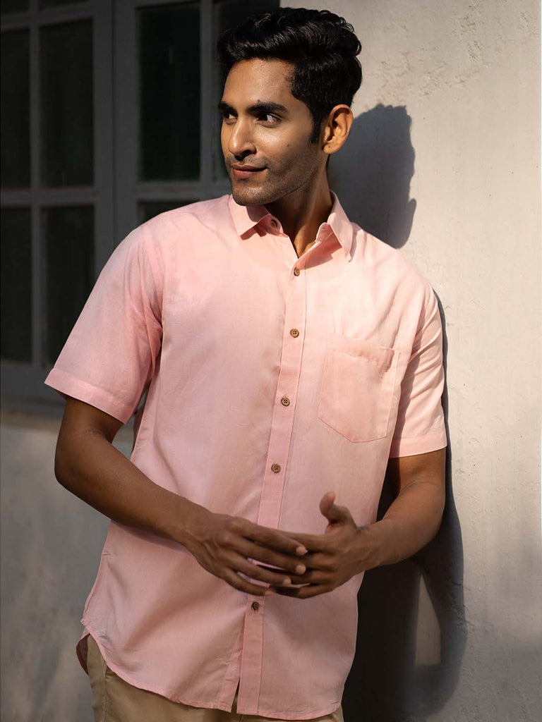 Earthy Route TENCEL- Lyocell Linen Charm Pink Half Sleeve Shirt - Our Better Planet
