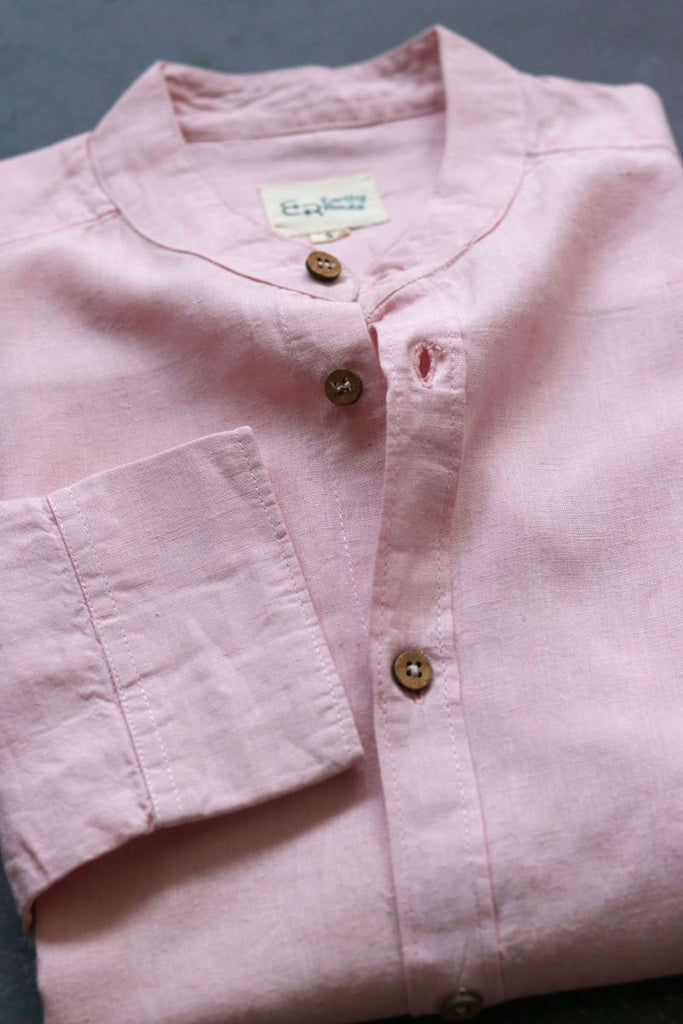 Earthy Route TENCEL- Lyocell Linen Charm Pink Mandarin Collar Shirt - Our Better Planet