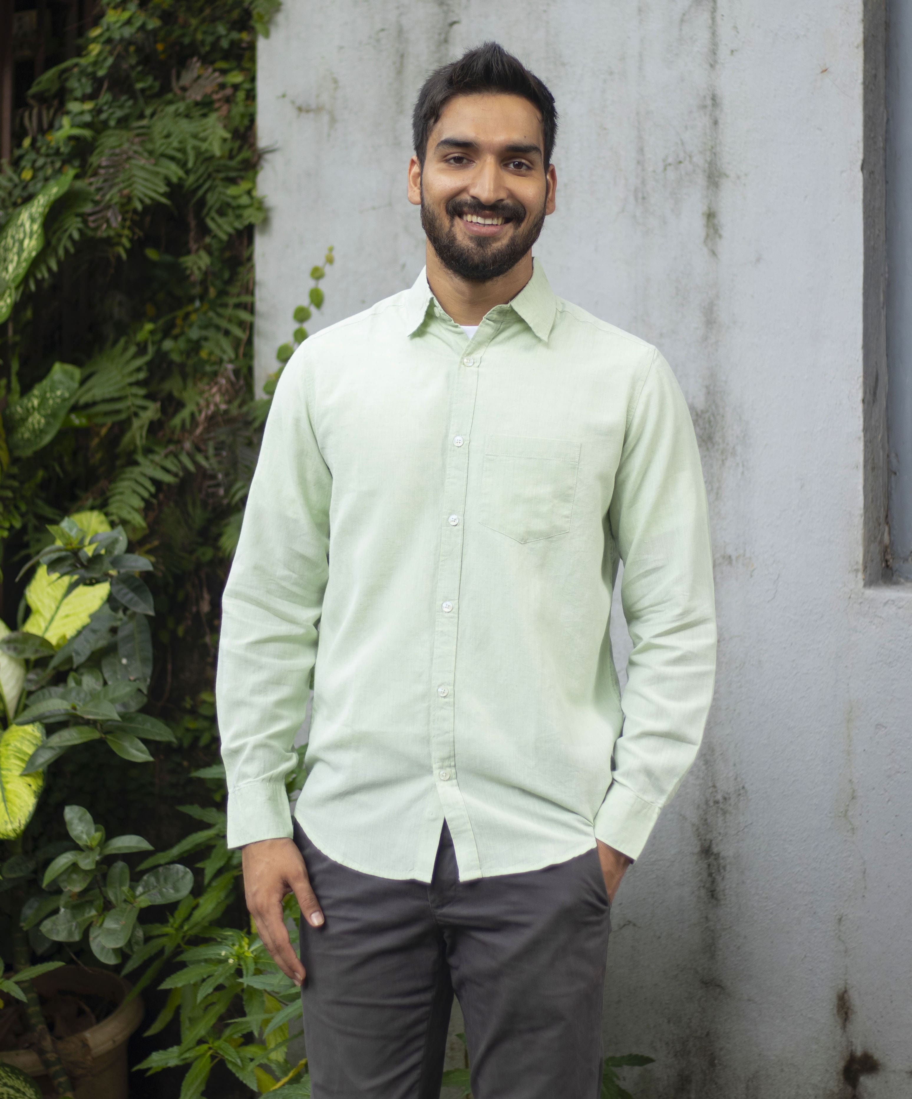 Earthy Route TENCEL- Lyocell Linen Fresh Green Full Sleeve Shirt - Our Better Planet