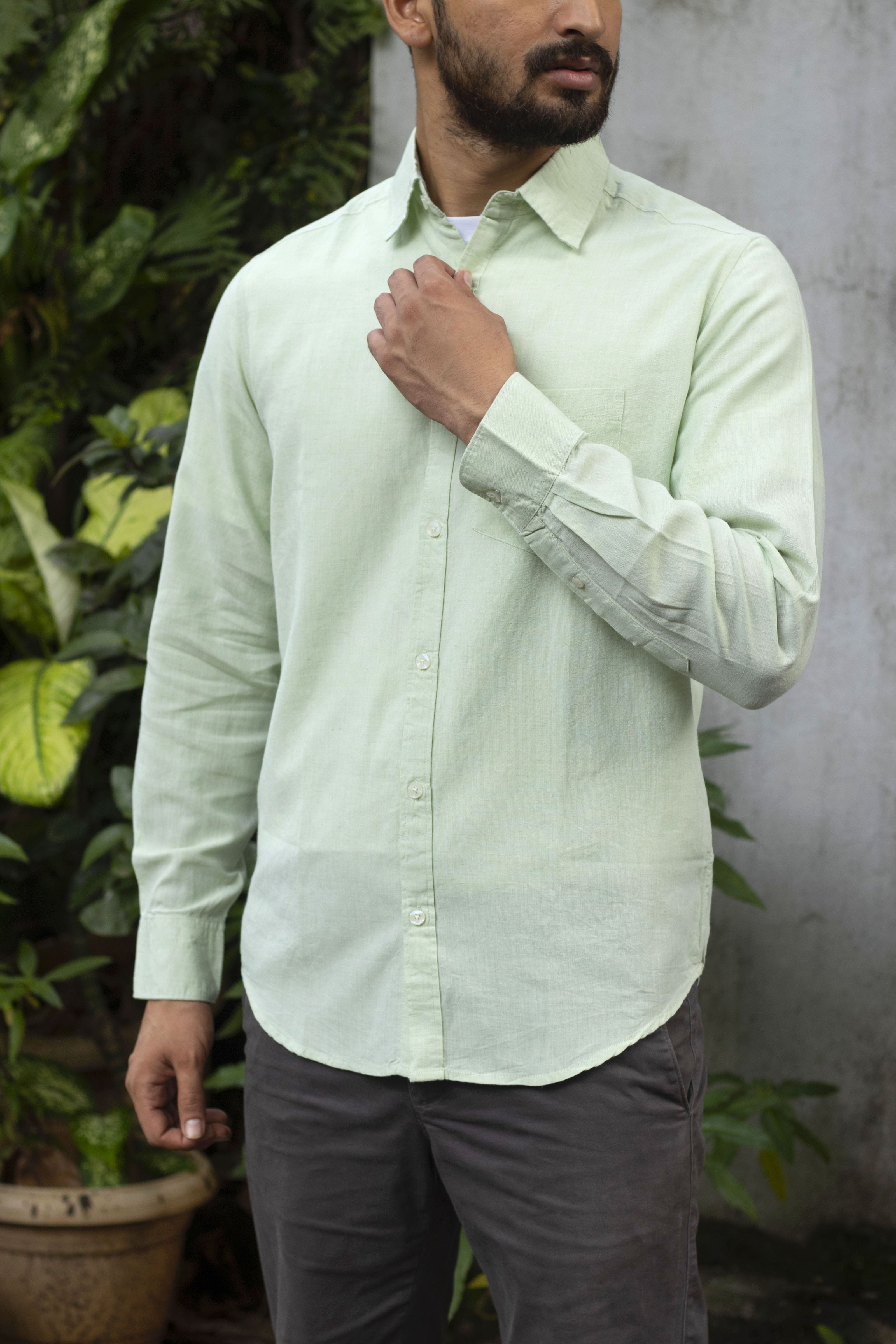 Earthy Route TENCEL- Lyocell Linen Fresh Green Full Sleeve Shirt - Our Better Planet