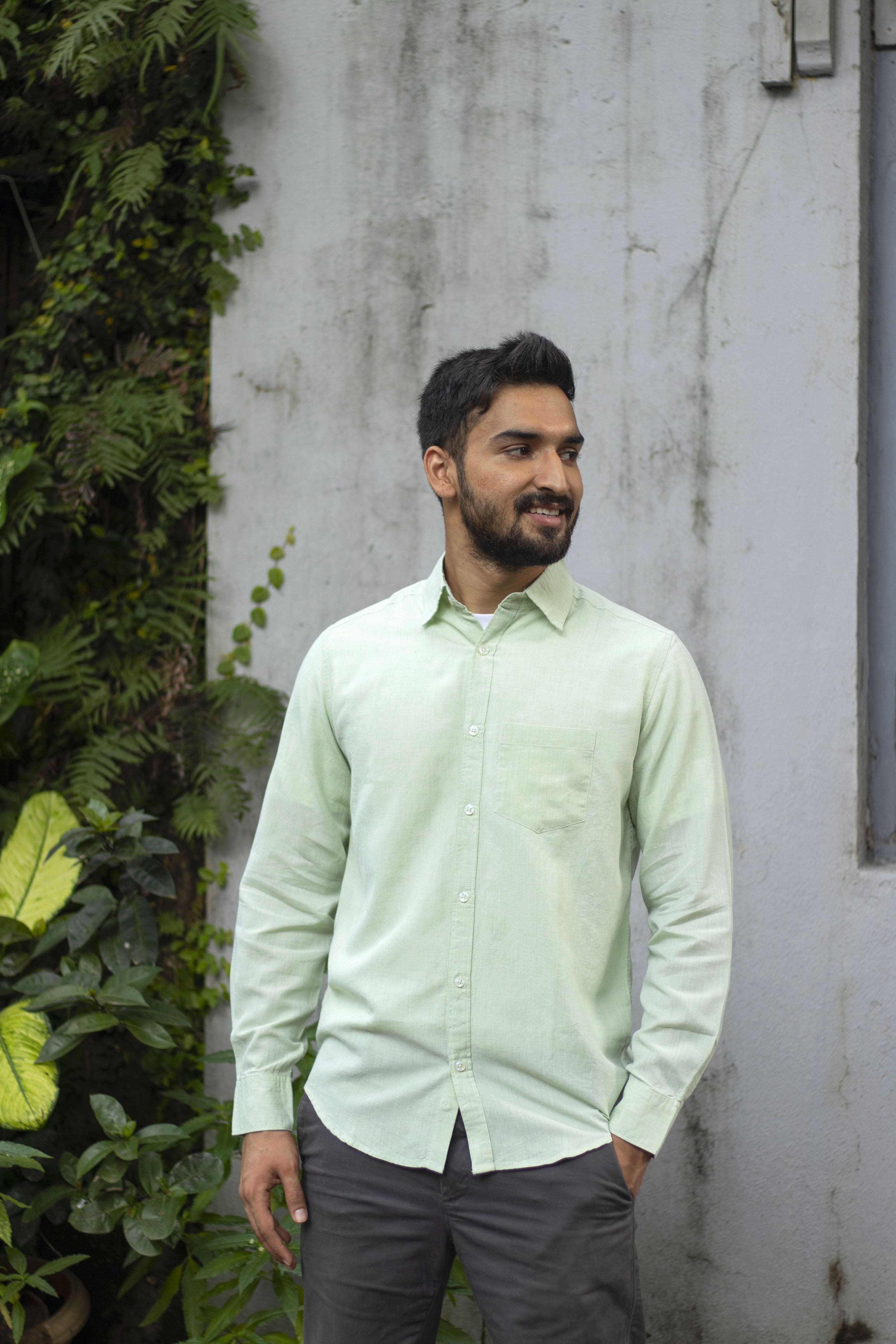 Earthy Route TENCEL- Lyocell Linen Fresh Green Full Sleeve Shirt - Our Better Planet