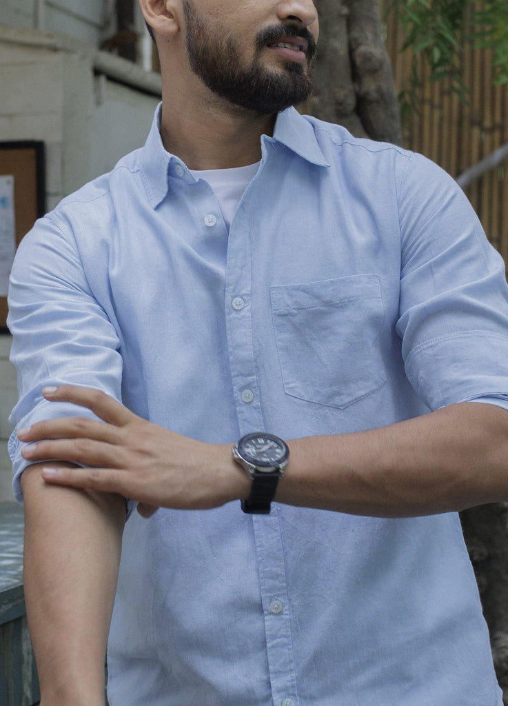 Earthy Route TENCEL- Lyocell Linen Ice Blue Full Sleeve Shirt - Our Better Planet