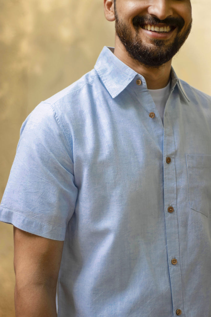 Earthy Route TENCEL- Lyocell Linen Ice Blue Half Sleeve Shirt - Our Better Planet