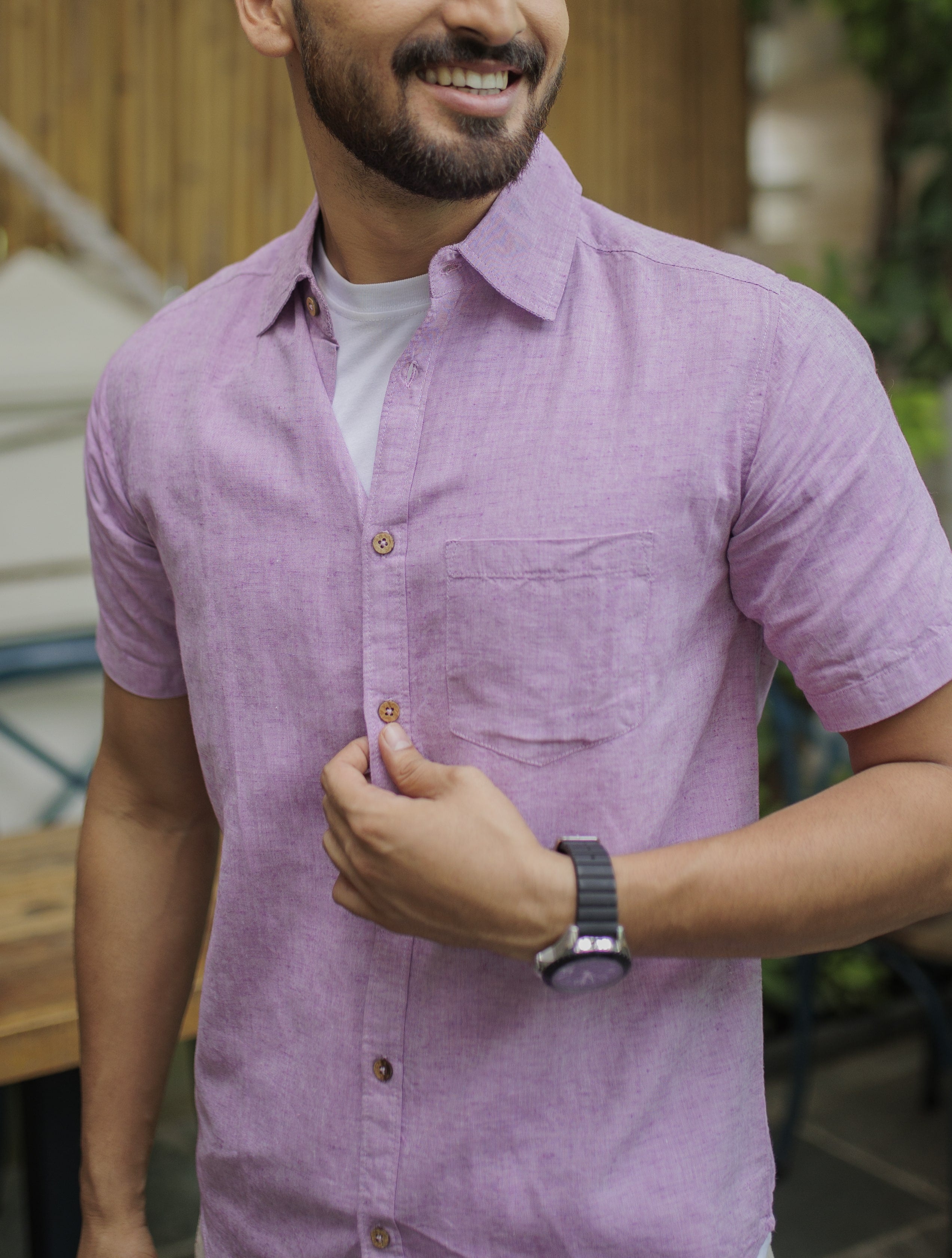 Earthy Route TENCEL- Lyocell Linen Lavender Half Sleeve Shirt - Our Better Planet