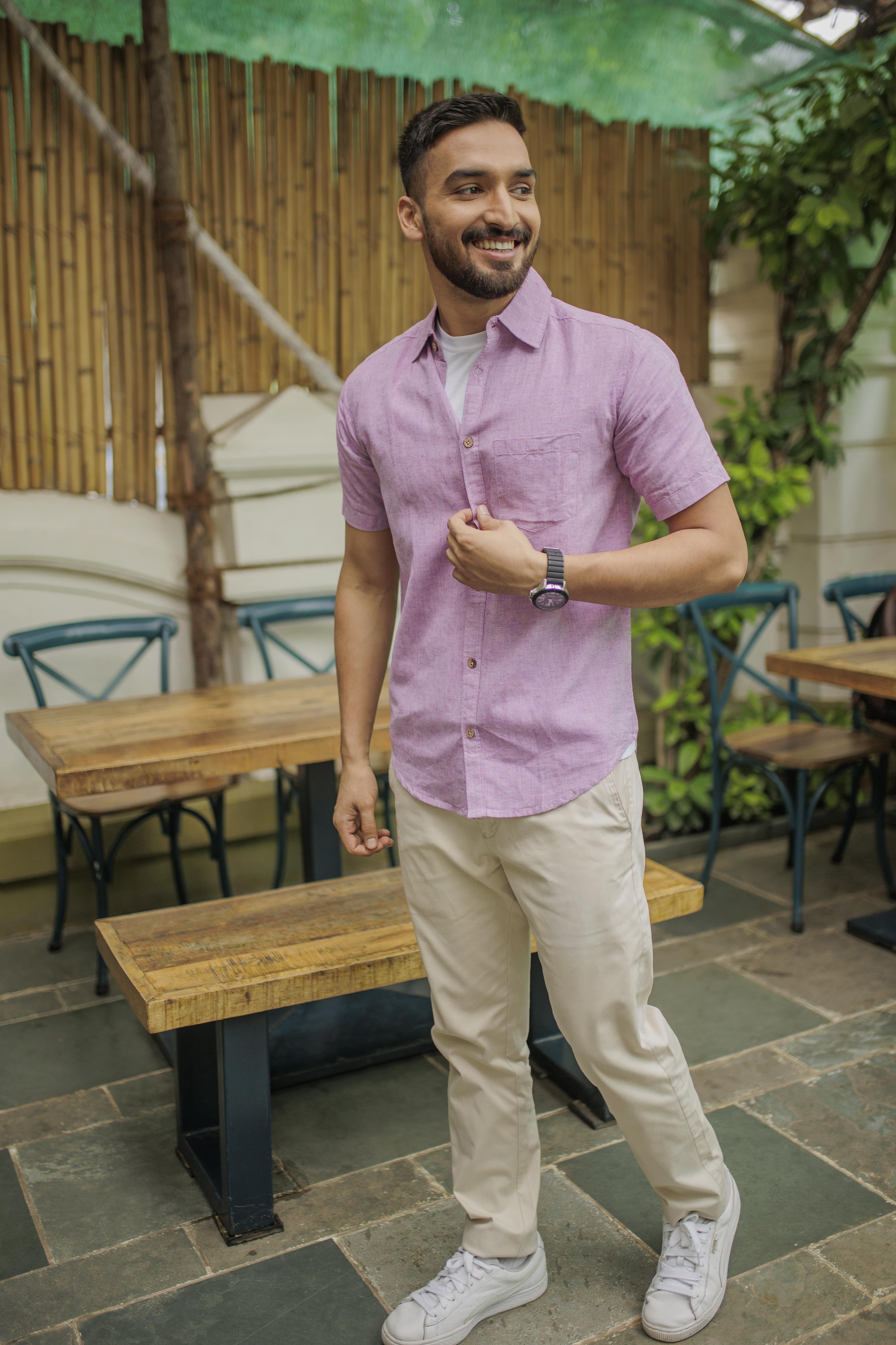 Earthy Route TENCEL- Lyocell Linen Lavender Half Sleeve Shirt - Our Better Planet