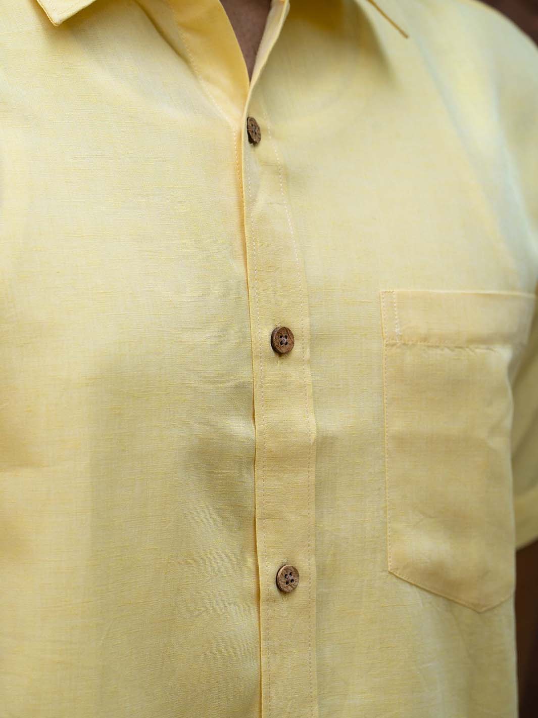 Earthy Route TENCEL- Lyocell Linen Lemon Yellow Half Sleeve Shirt - Our Better Planet