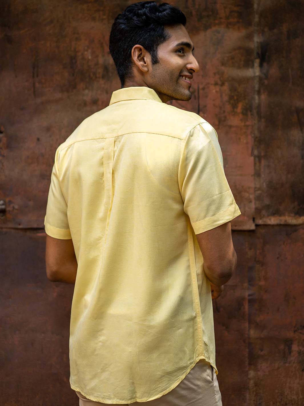 Earthy Route TENCEL- Lyocell Linen Lemon Yellow Half Sleeve Shirt - Our Better Planet