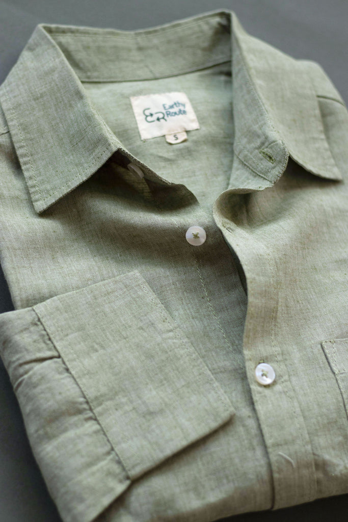 Earthy Route TENCEL- Lyocell Linen Military Green Full Sleeve Shirt - Our Better Planet