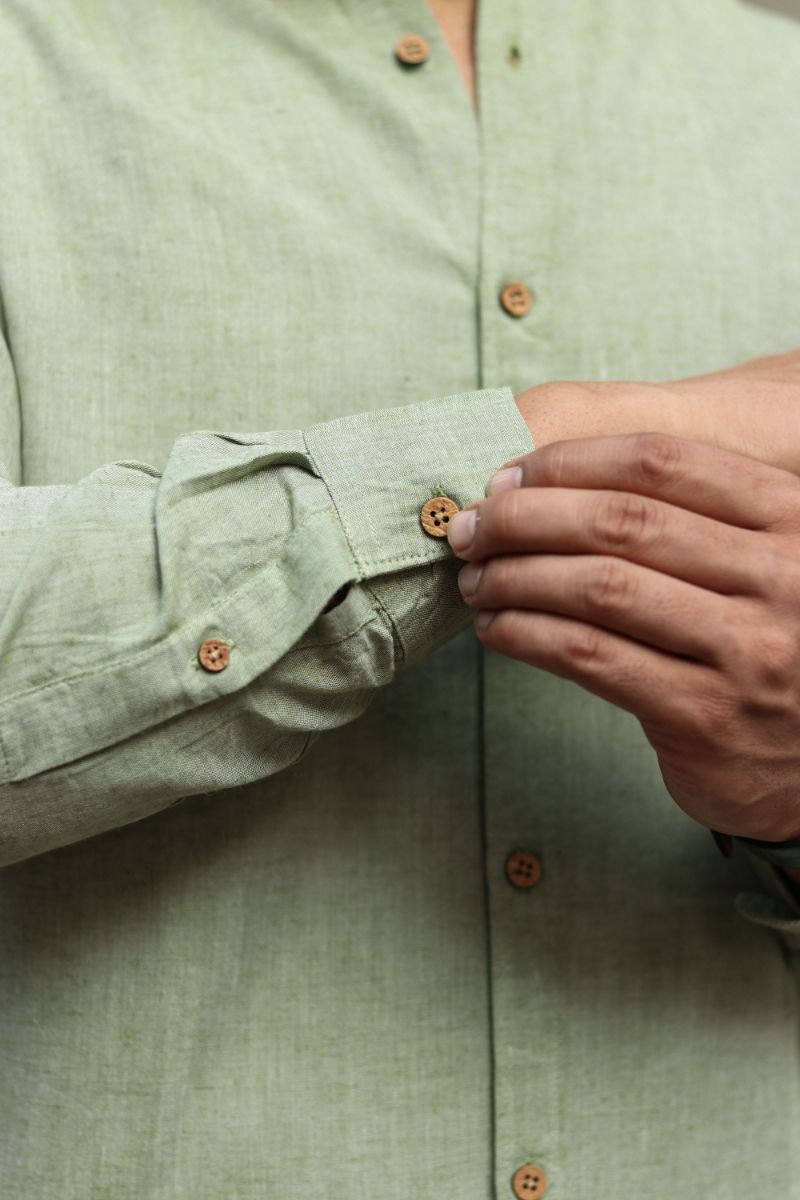 Earthy Route TENCEL- Lyocell Linen Military Green Mandarin Collar Shirt - Our Better Planet